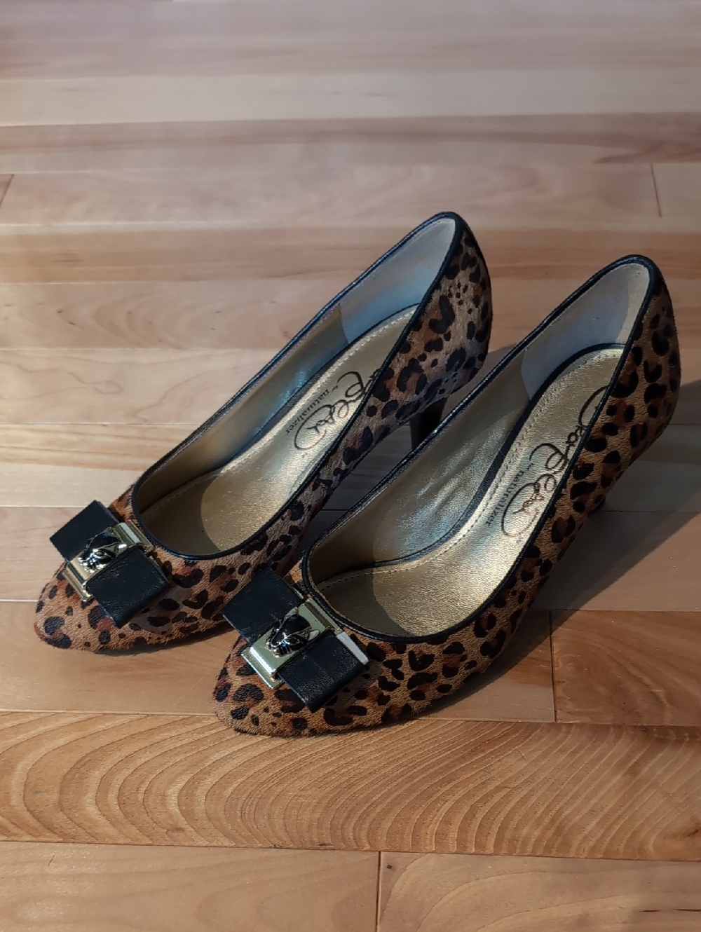 Naturalizer Leopard-Print Pumps with Black Bow and Gold Accent Hardware